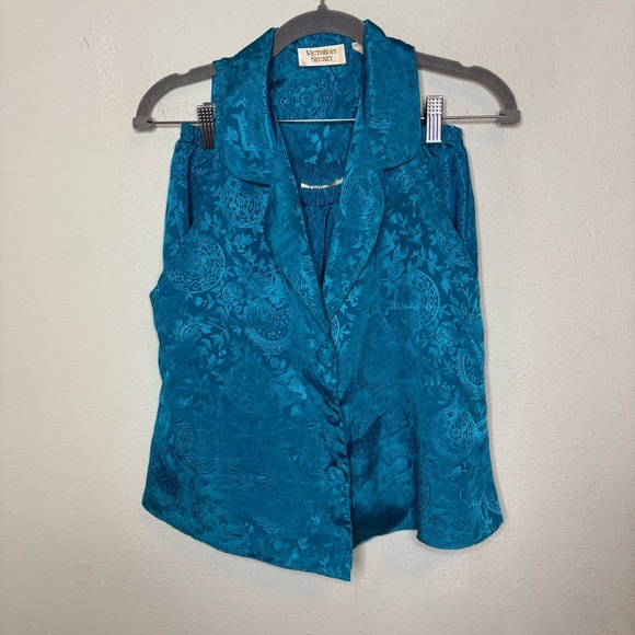 Vintage Gold Label Victoria's Secret Teal Sleeveless Button Down Top and Bottom - Picture 1 of 8
